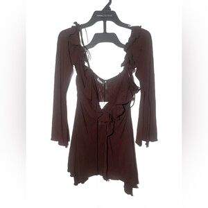 Zara Deep Brown Ruffle Top